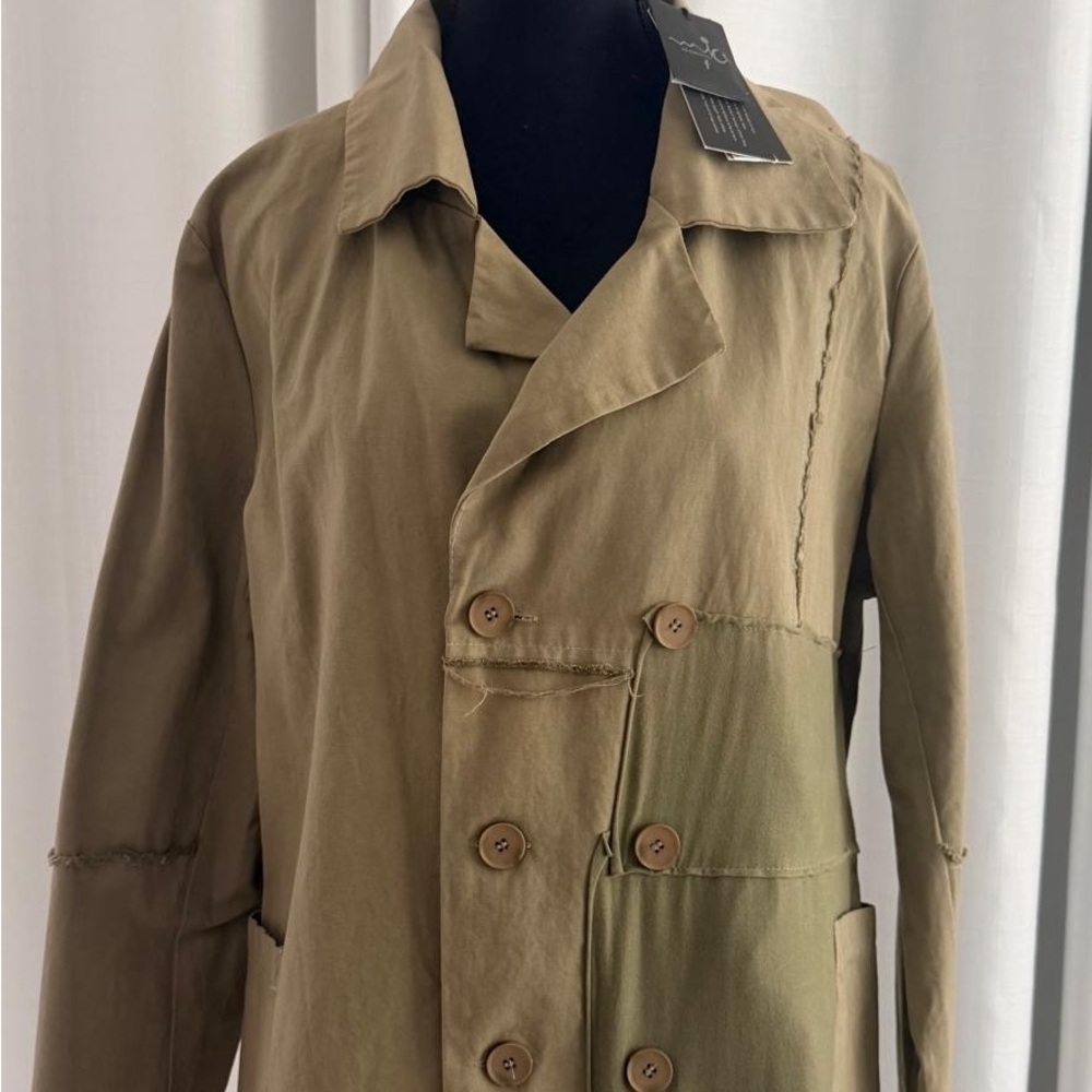 Olive Green Women's Double-Breasted Pea Coat - Picture 8 of 11